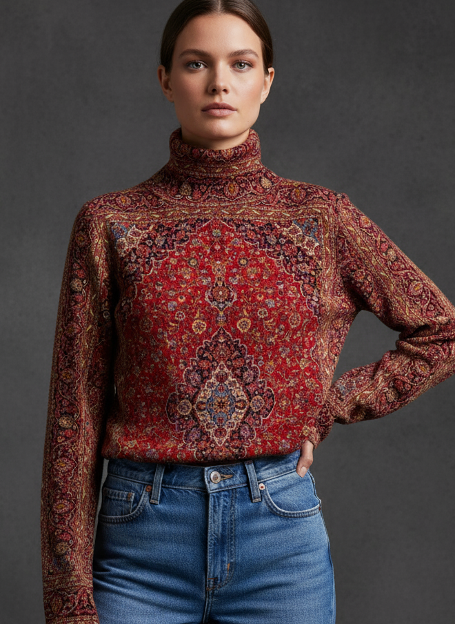 JERSEY ROJO Y GRANATE ESTAMPADO VINTAGE