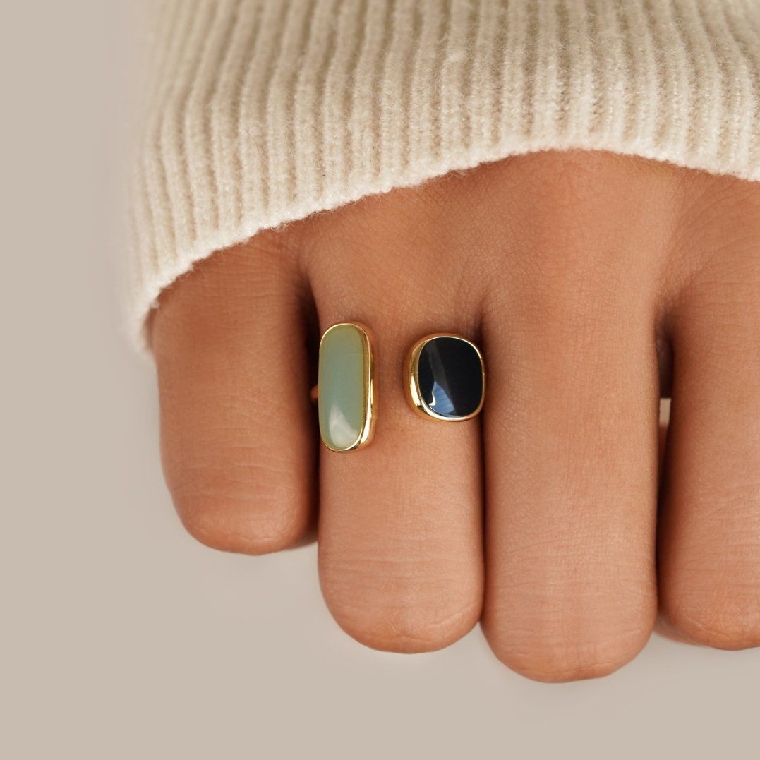 MERIDIA | ANILLO DE GEMAS DORADO ACERO INOXIDABLE