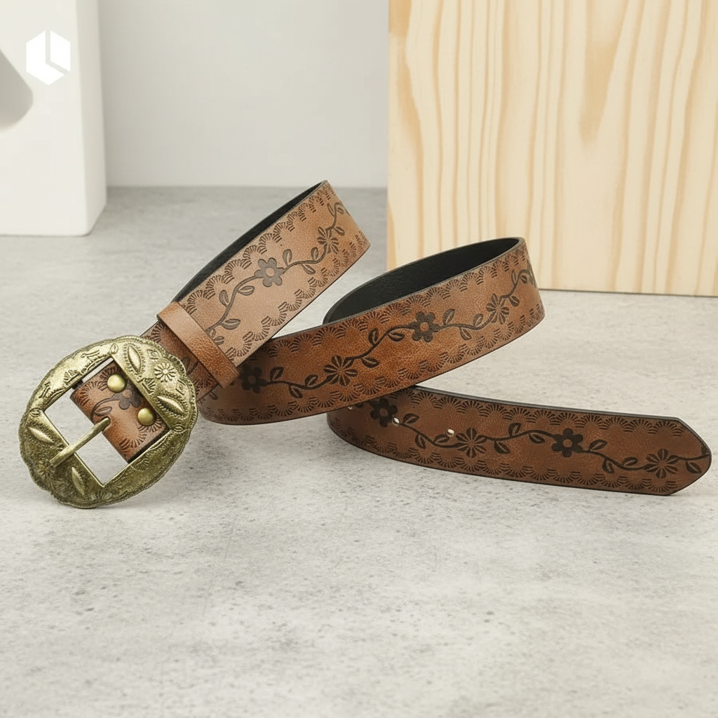 FLOWER GOLD | CINTURÓN EFECTO PIEL Y HEBILLA METÁLICA