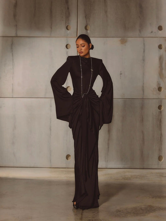 NECK DRAMATIC MAXI DRESS
