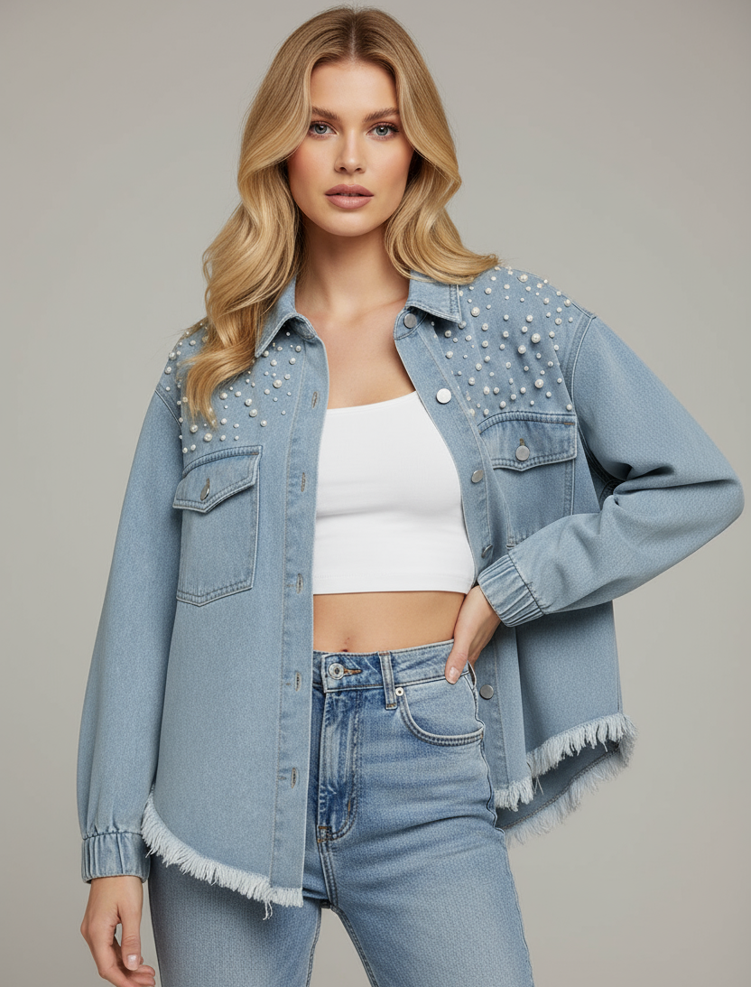 PEARL | CHAQUETA VAQUETA OVERSIZE CON PERLAS