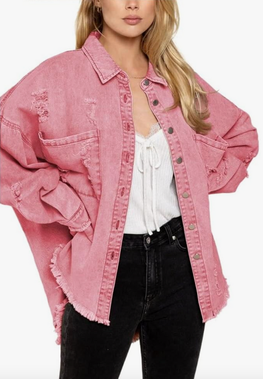 CORAL | CHAQUETA VAQUERA DESGASTADA ROSA