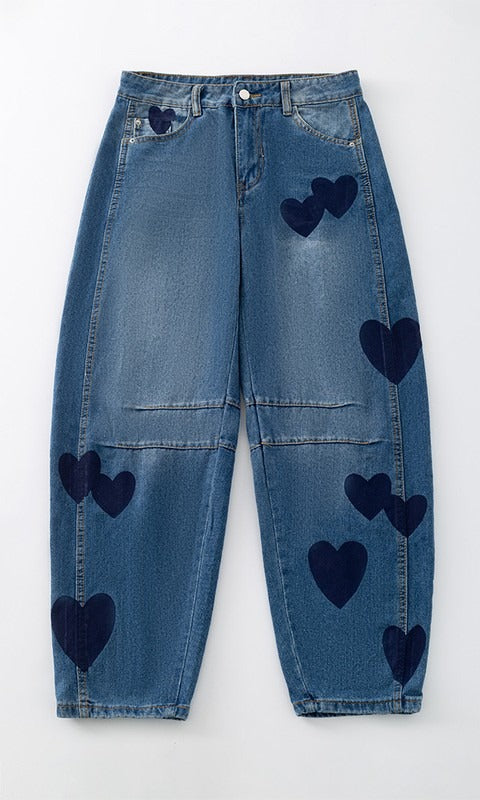 DENIM CUORE | VAQUEROS ANCHOS CON CORAZONES
