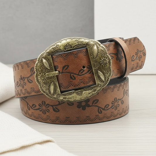 FLOWER GOLD | CINTURÓN EFECTO PIEL Y HEBILLA METÁLICA